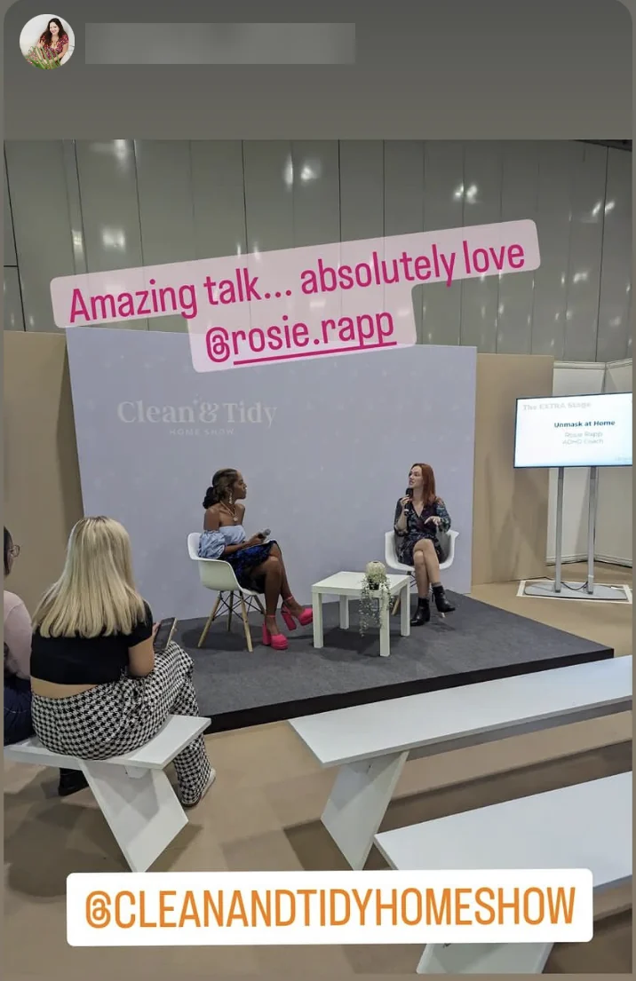 Rosie Rapp on stage in a panel talk at the Clean & Tidy Home Show