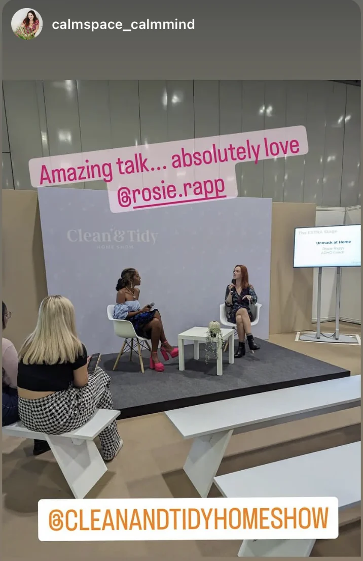 Rosie Rapp on stage in a panel talk at the Clean & Tidy Home Show