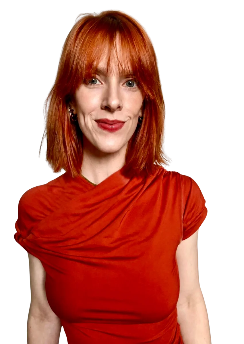 Rosie Rapp, ADHD coach, in a terracotta dress